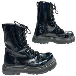 Avenger Fortune Work Boots Women 9 Vegan Black Leather Combat Lace Up Safety Toe